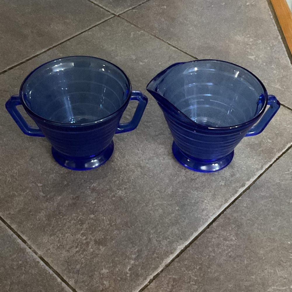 Blue Glass sugar and creamer.